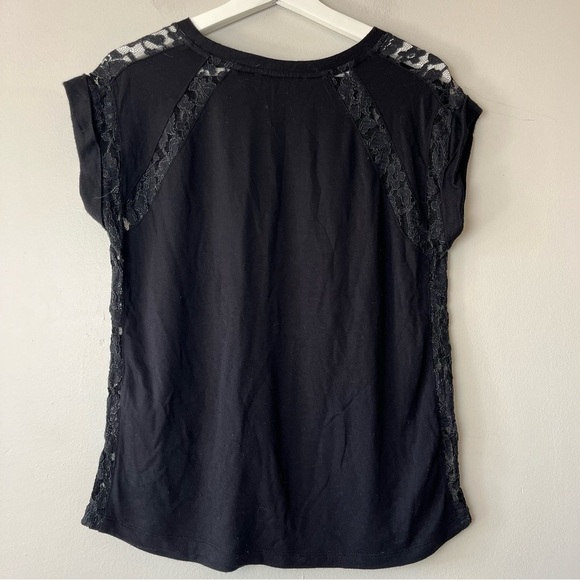 Forever 21 Black Lace Short Sleeve Top Medium - Picture 2 of 8